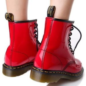 Bright Red Doc Martens Red Patent 1460 8 Eye Boots